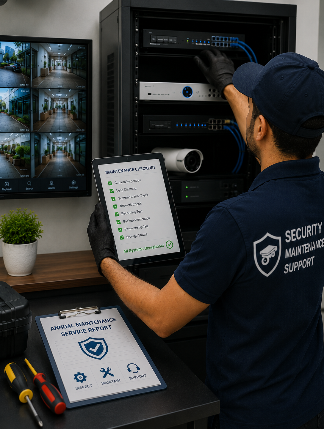CCTV technician performing maintenance